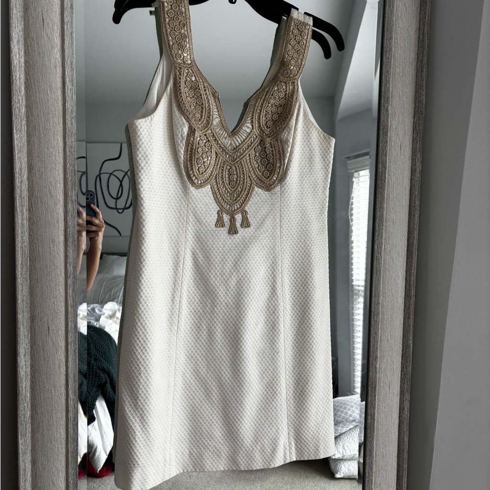 Lilly Pulitzer White Dress with Gold Accents